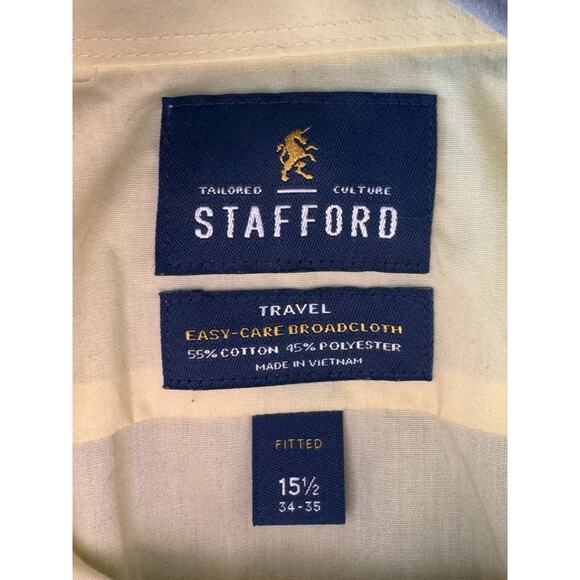 Stafford Yellow Fitted Dress Shirt 15.5 x 34/35 Easy-Care Cotton Blend - Picture 4 of 7